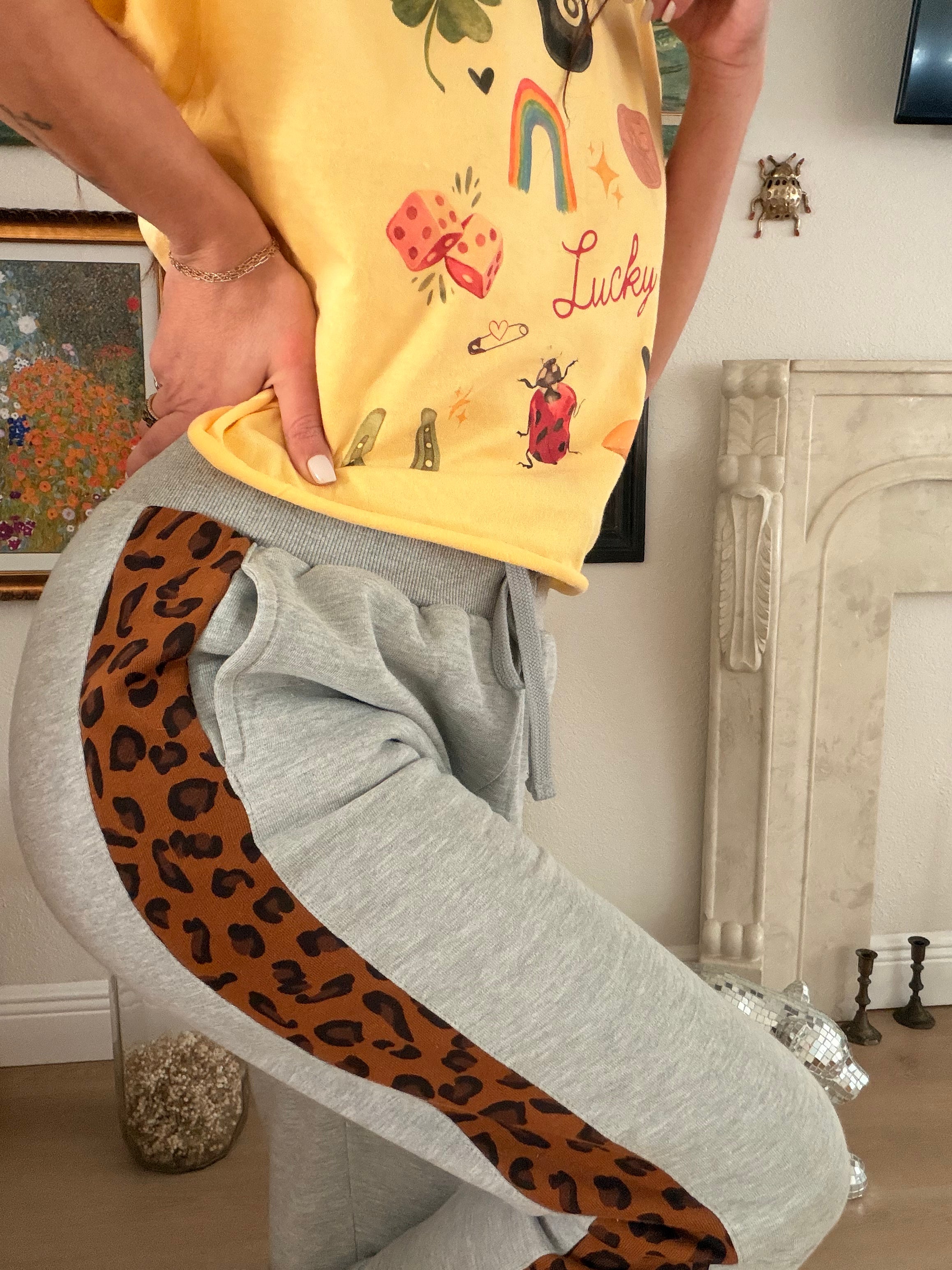 Leopard Detail Grey Sweatpant