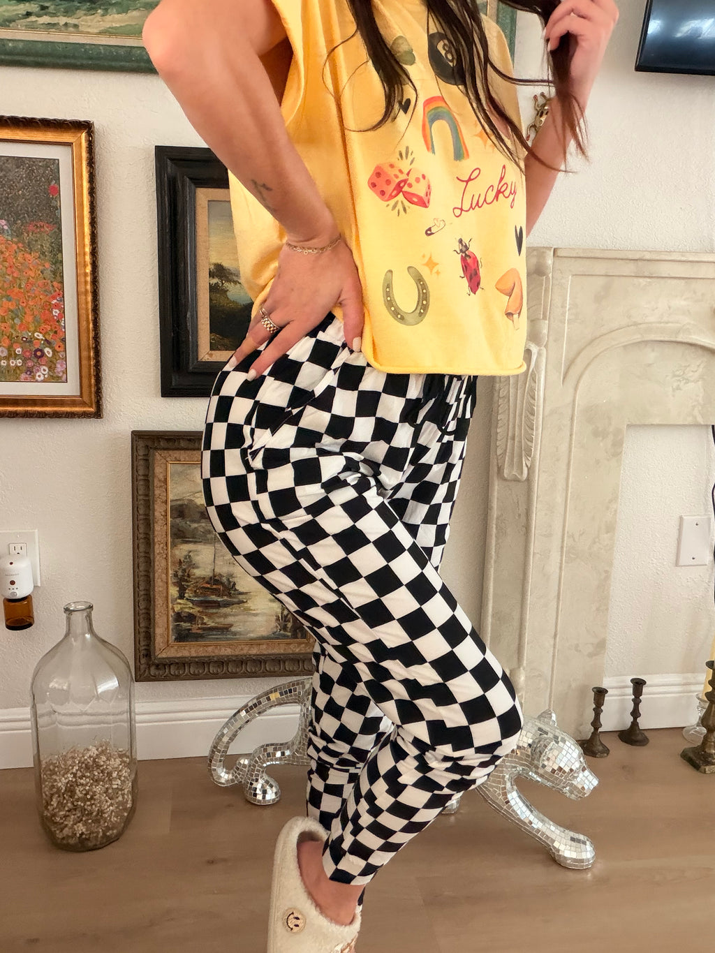 Checkered Print Cozy Jogger