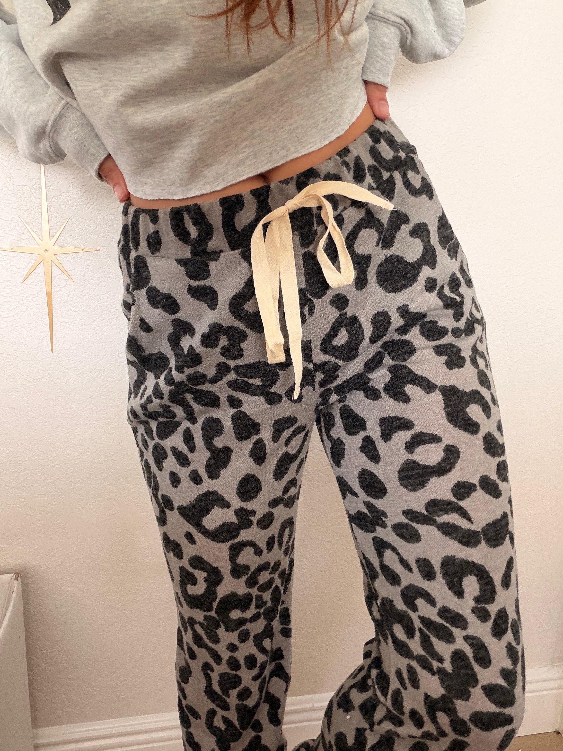 Grey Leopard Lightweight Woven Lounge Pants