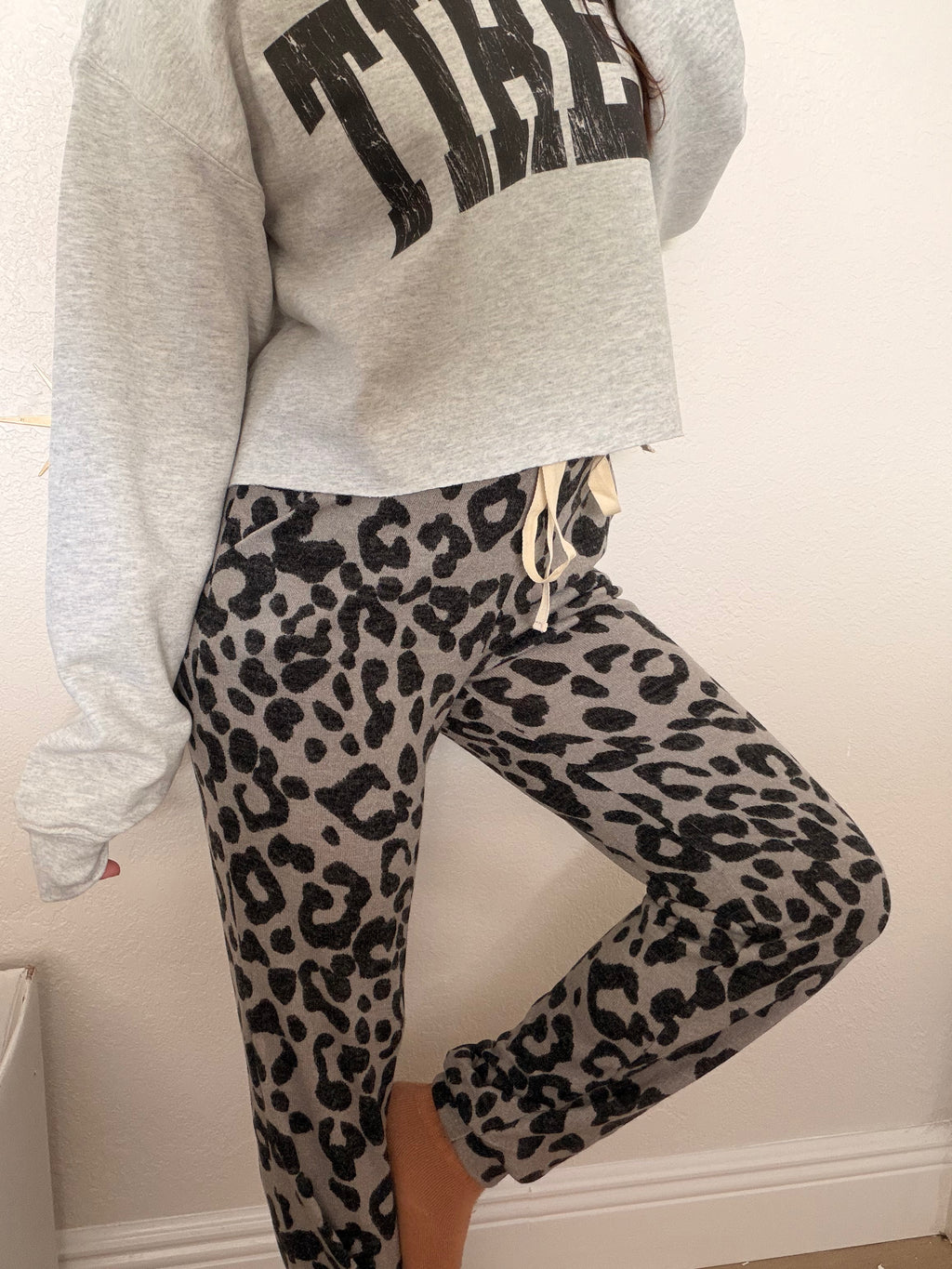 Grey Leopard Lightweight Woven Lounge Pants