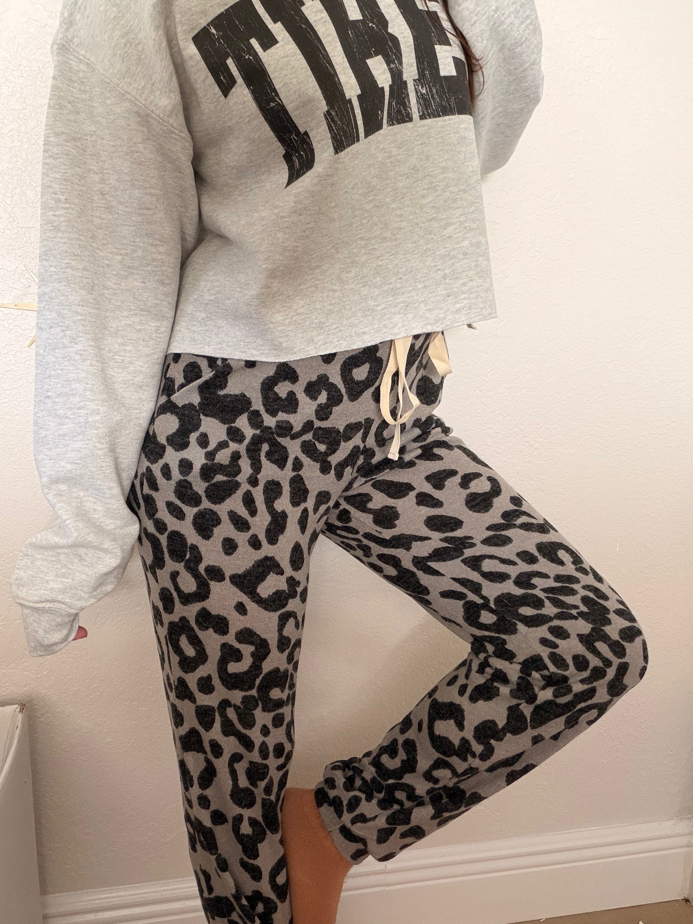 Grey Leopard Lightweight Woven Lounge Pants
