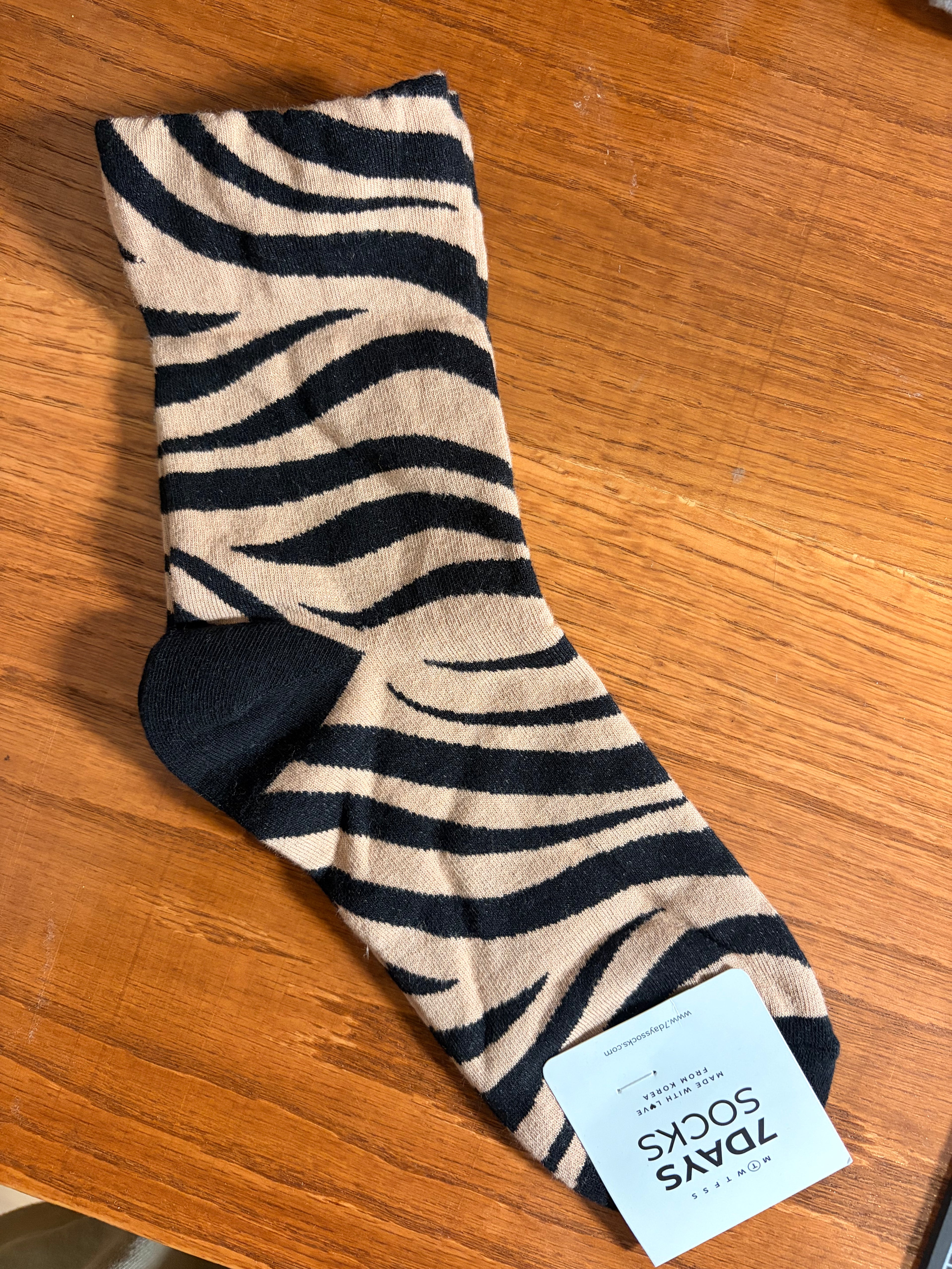 Tan Zebra Crew Socks