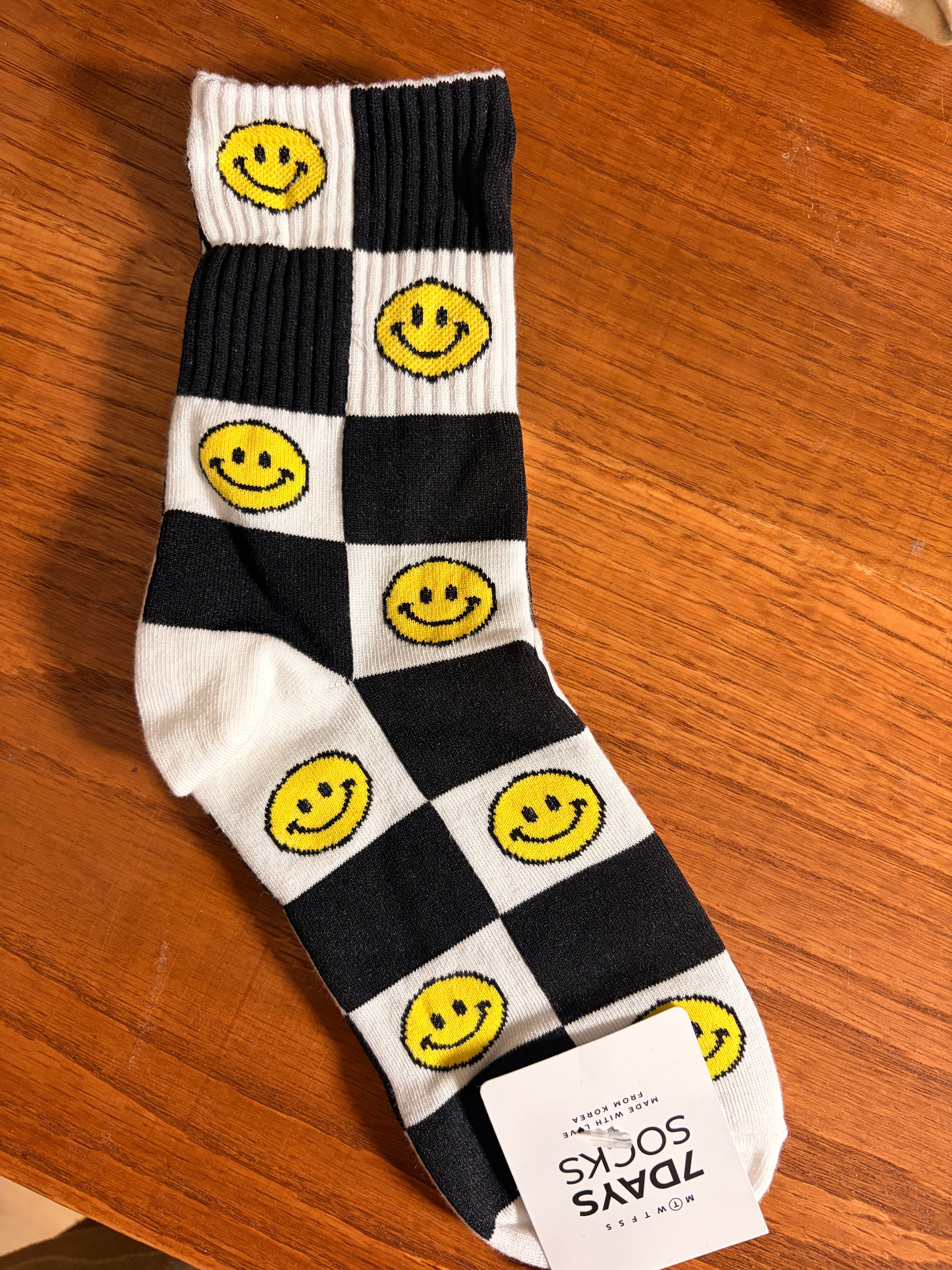 Checkered Smiley Crew Socks