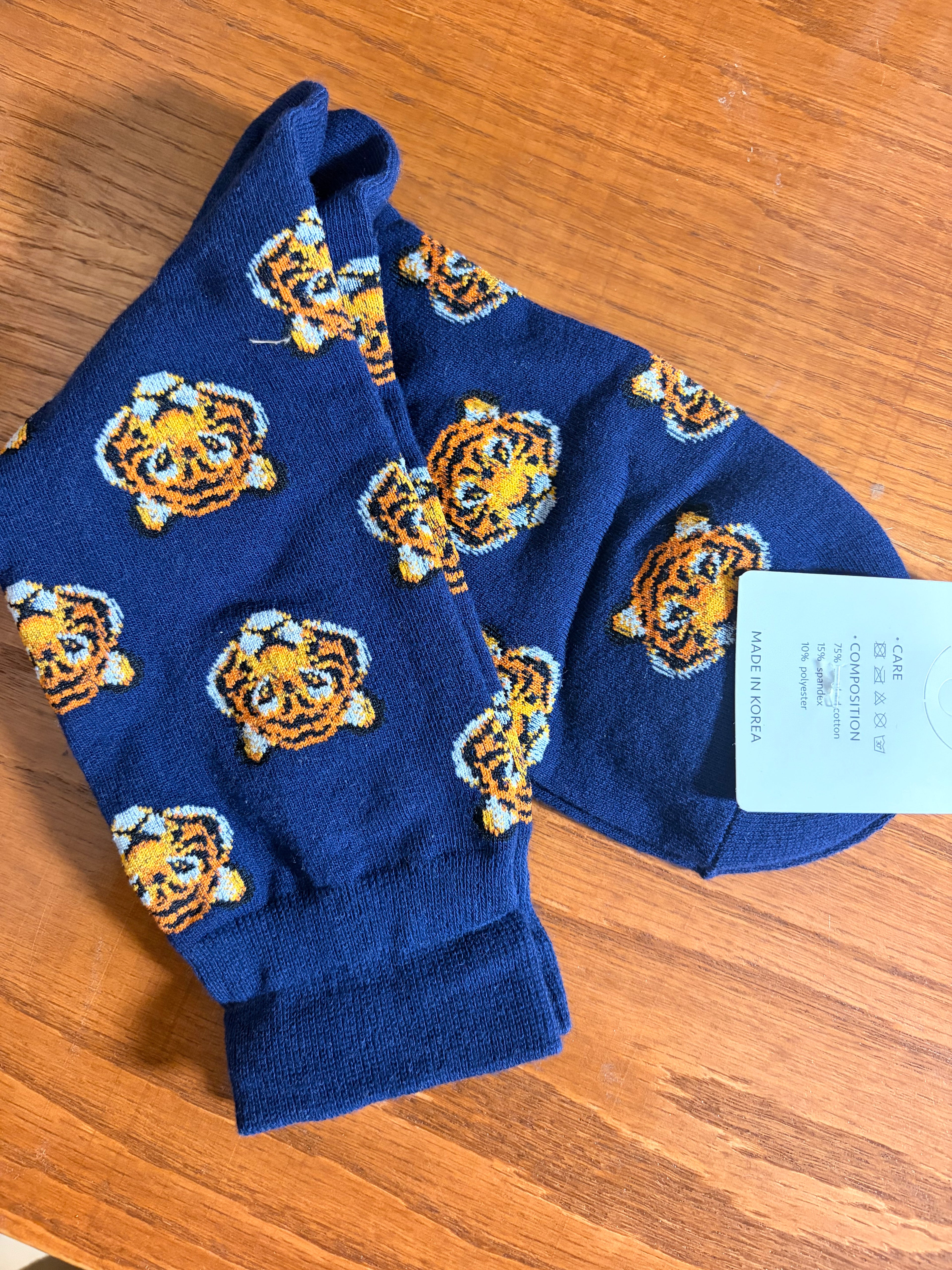 Navy Tiger Crew Socks