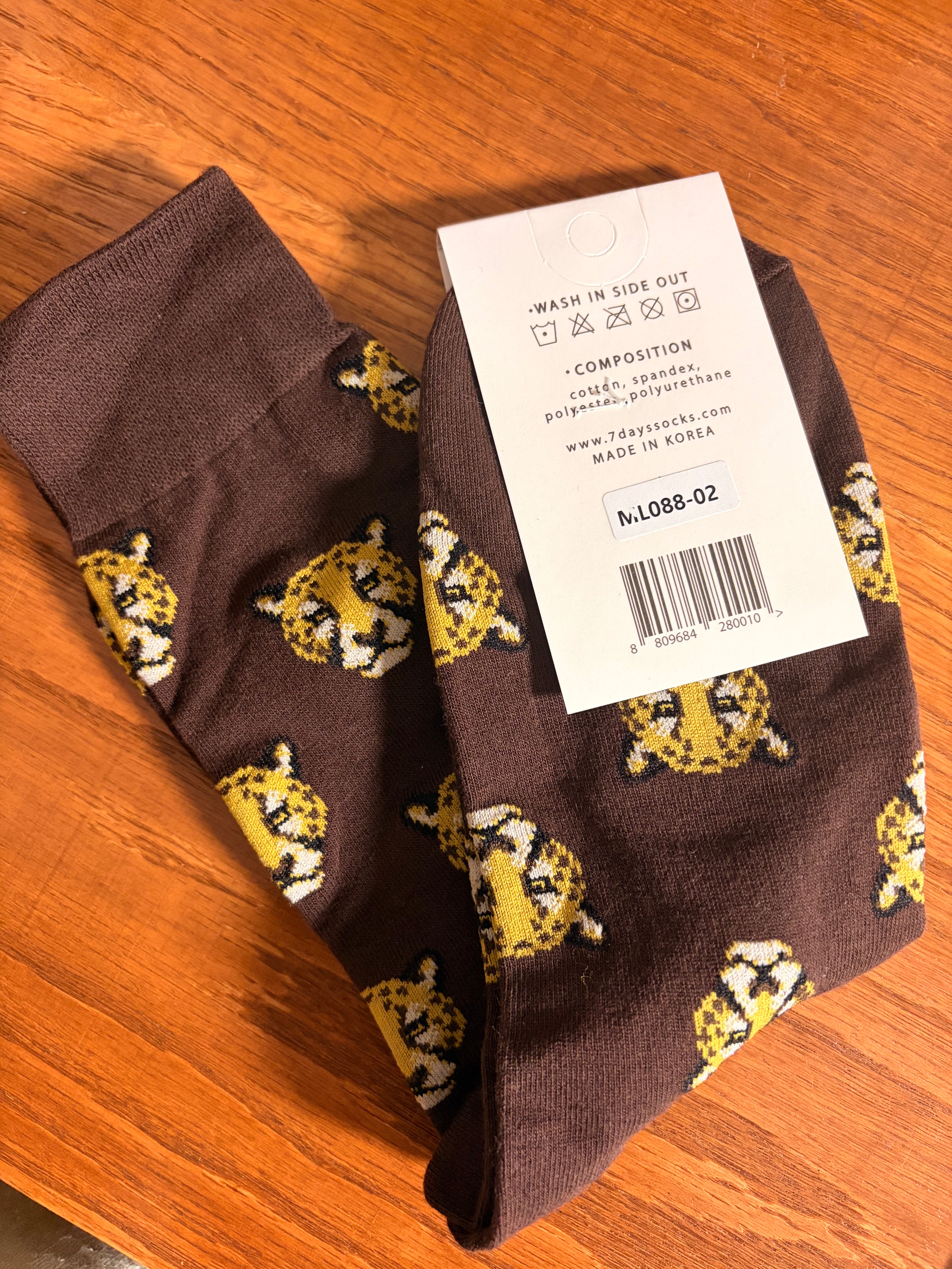 Brown Leopard Crew Socks