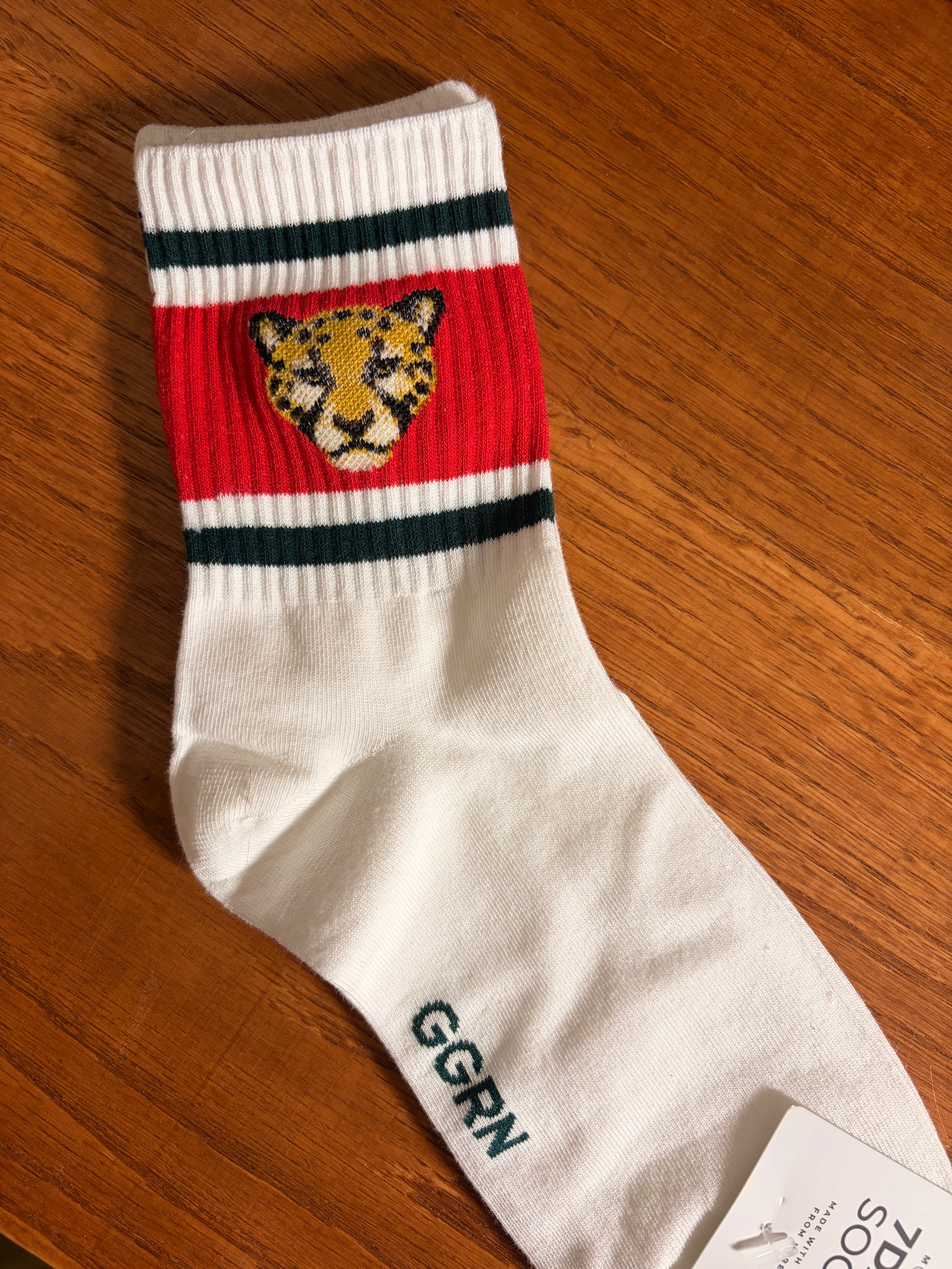 White Leopard Crew Socks