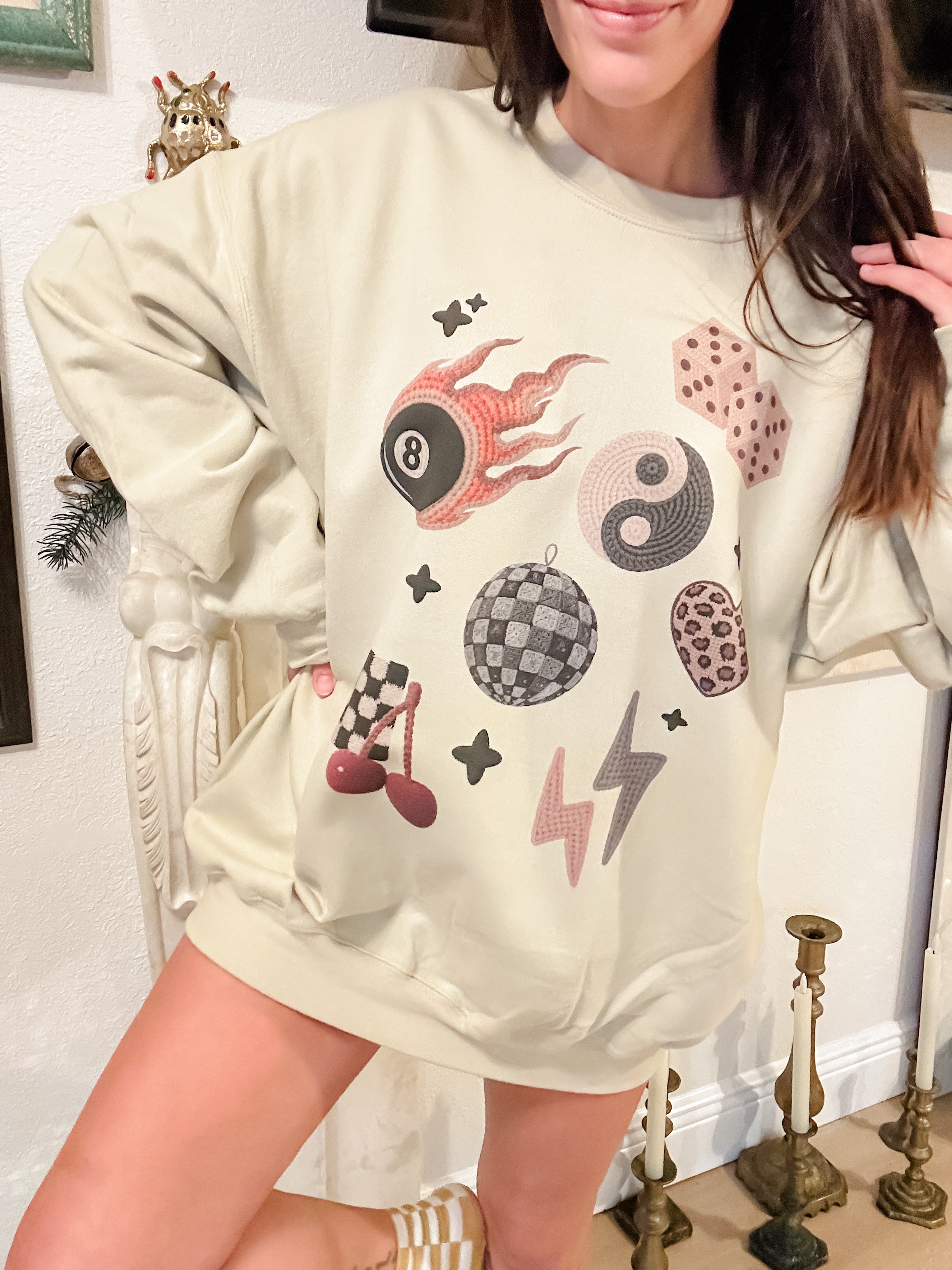 Faux Trendy Yarn Sticker Graphic Top