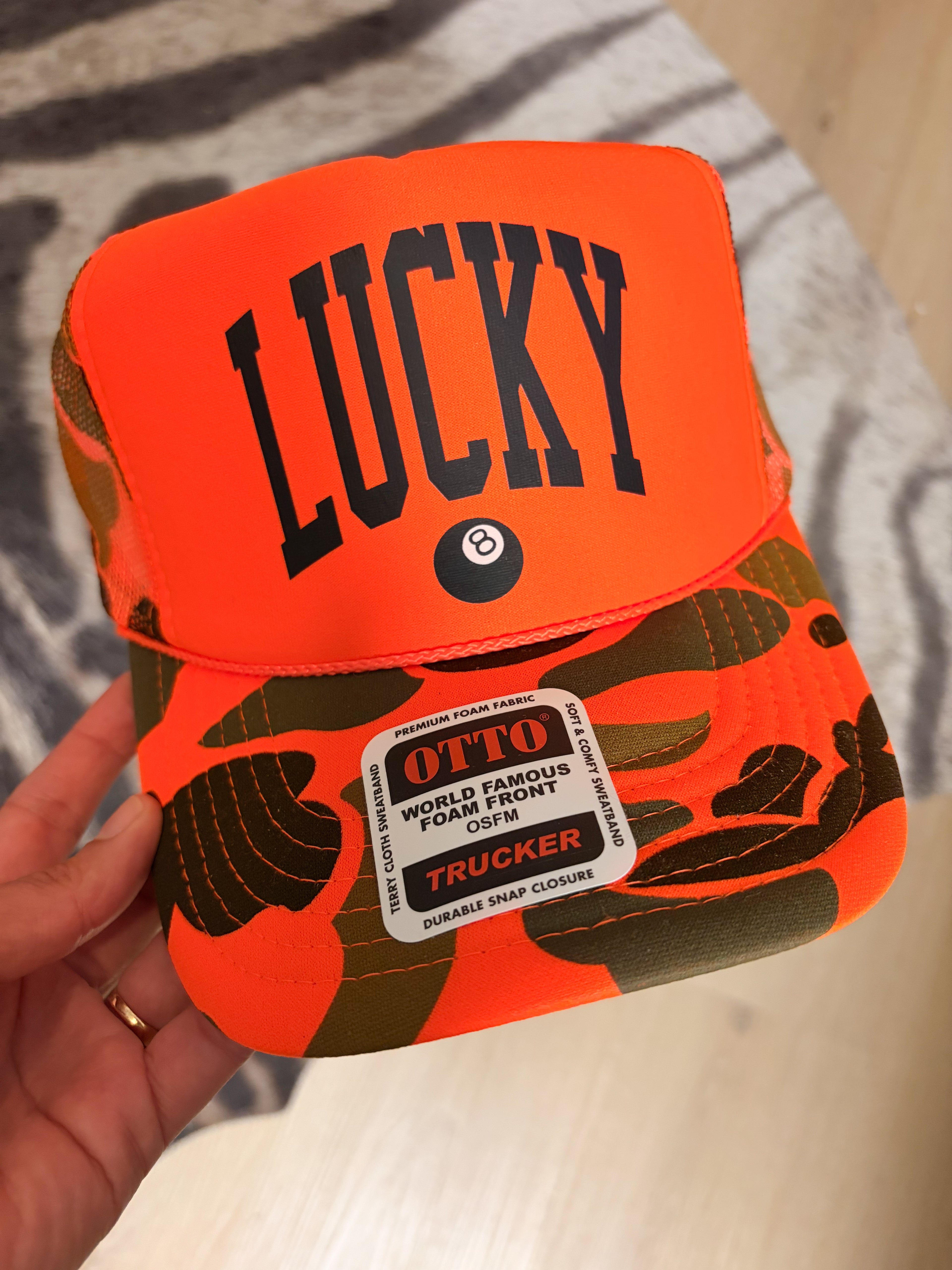 Lucky 8 Ball Orange Camo Hat