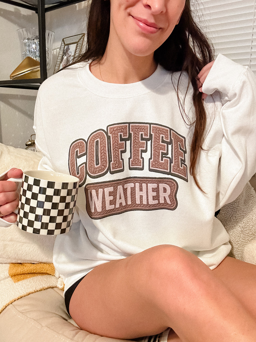 Faux Yarn Coffee Weather Graphic Top