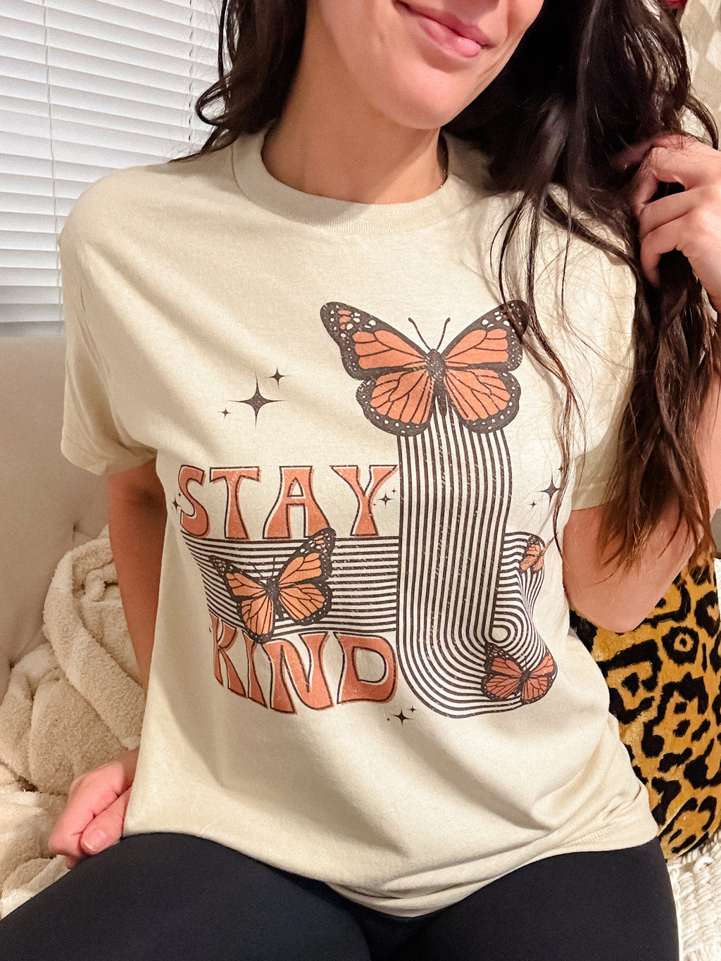 Stay Kind Butterflies Graphic Top