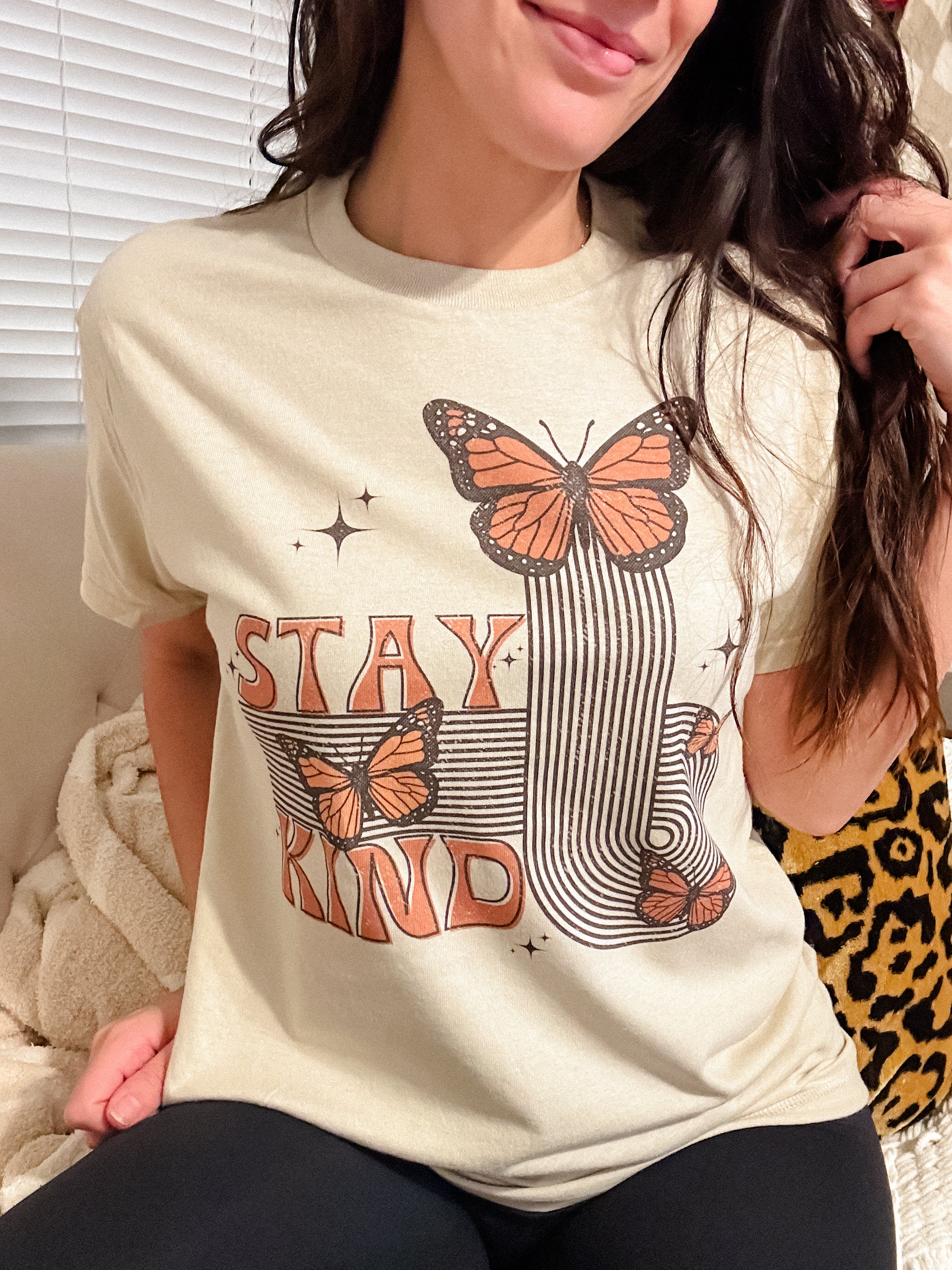 Stay Kind Butterflies Graphic Top