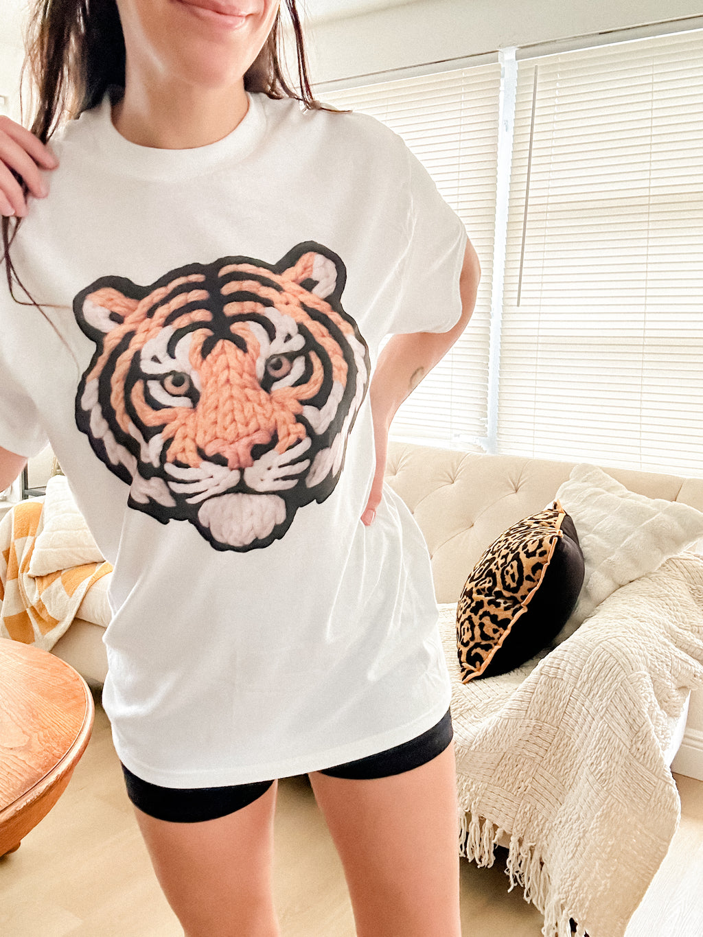 Faux Yarn Tiger Graphic Top