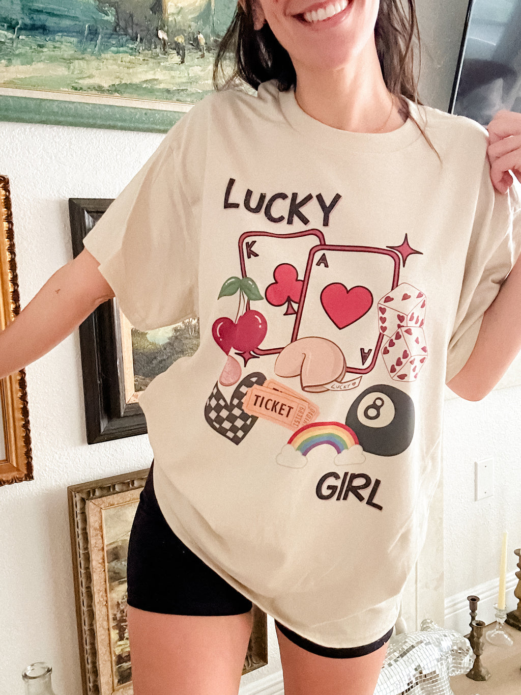 Lucky Girl Collage Graphic Top