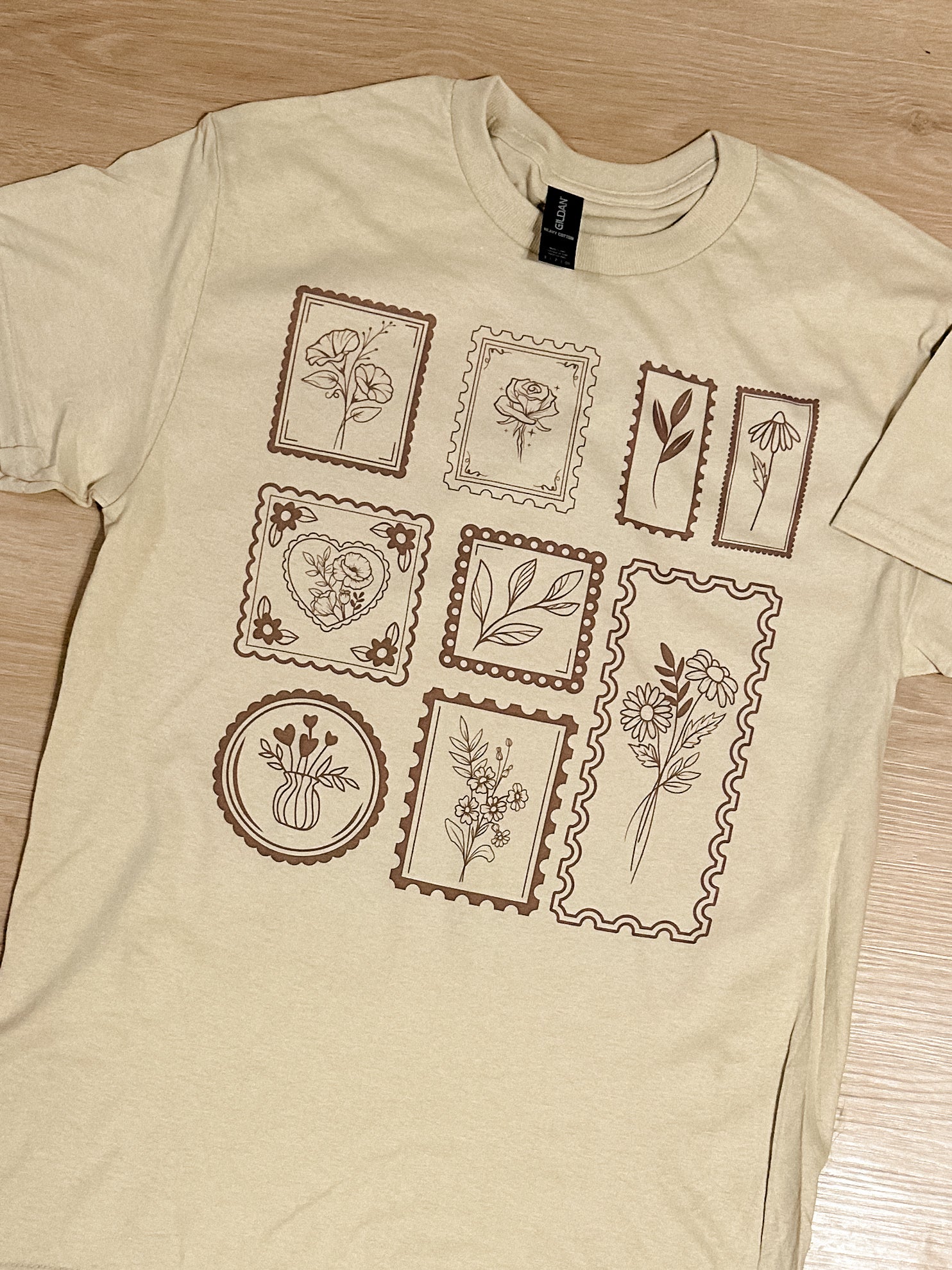 Vintage Stamps Color On Color Graphic Top