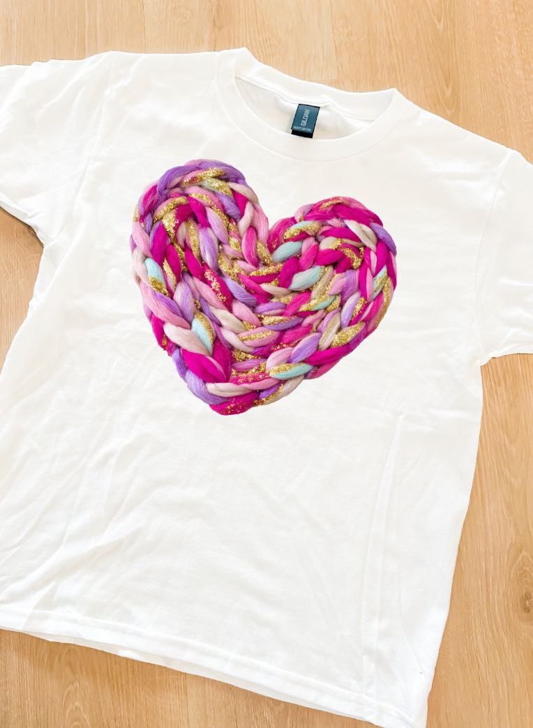 Youth Faux Yarn Heart Graphic Tee