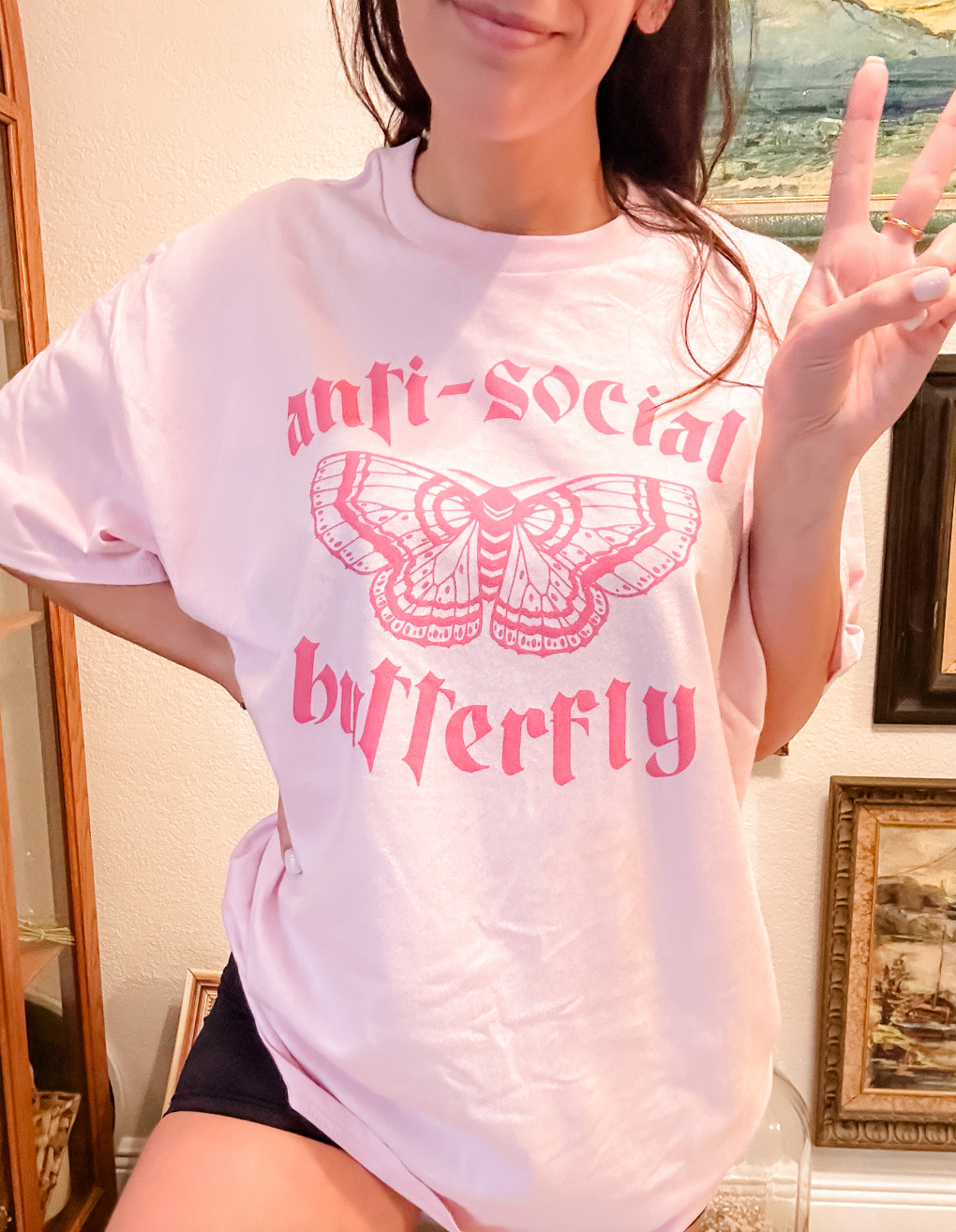 Anti Social Butterfly Color On Color Graphic Top