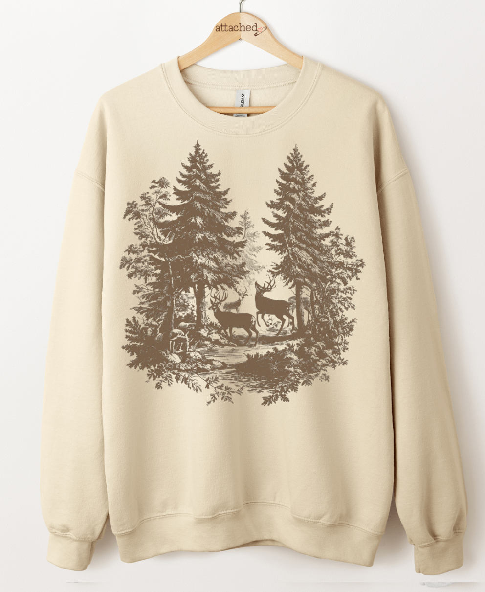 Deer Scene Color On Color Graphic Top