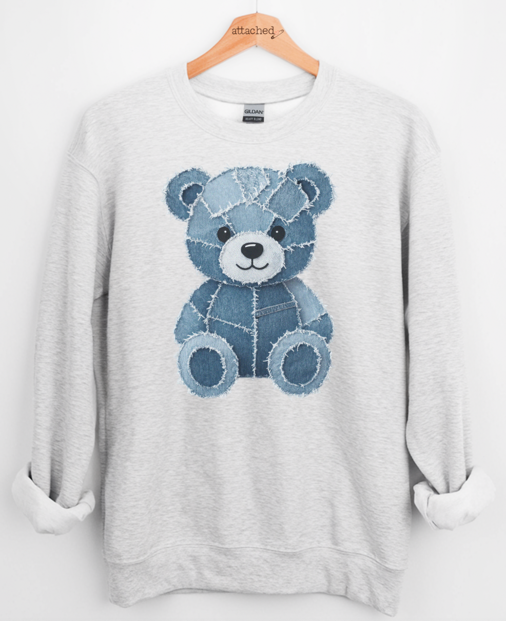 Faux Denim Patch Bear Graphic Top