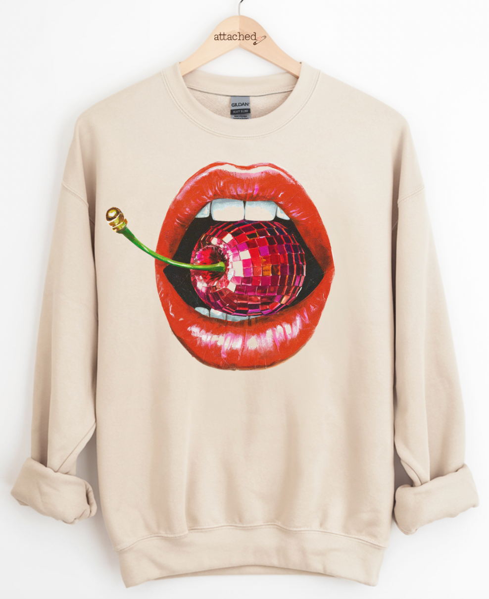 Faux Disco Cherry Lips Graphic Top