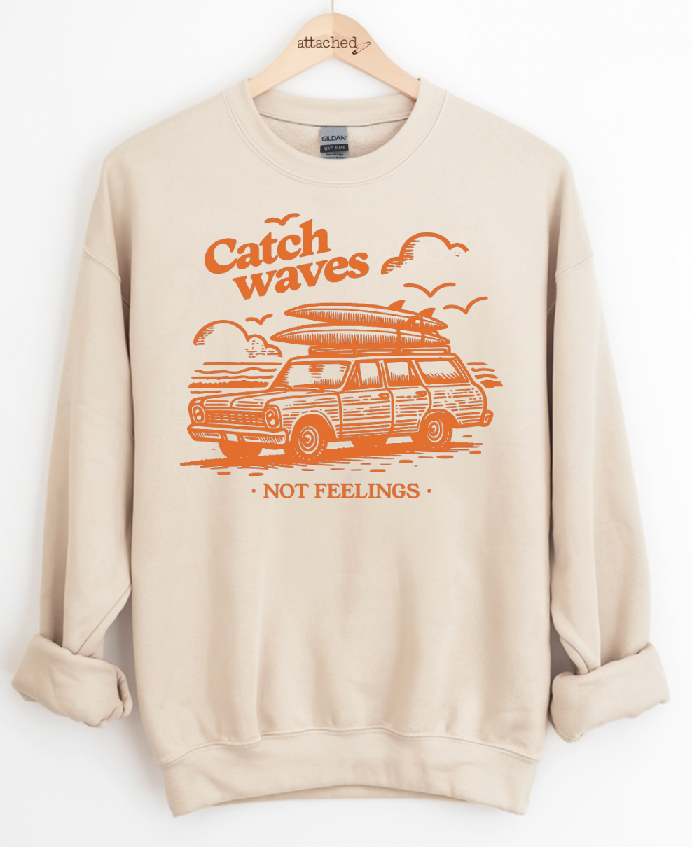 Catch Waves Not Feelings Graphic Top