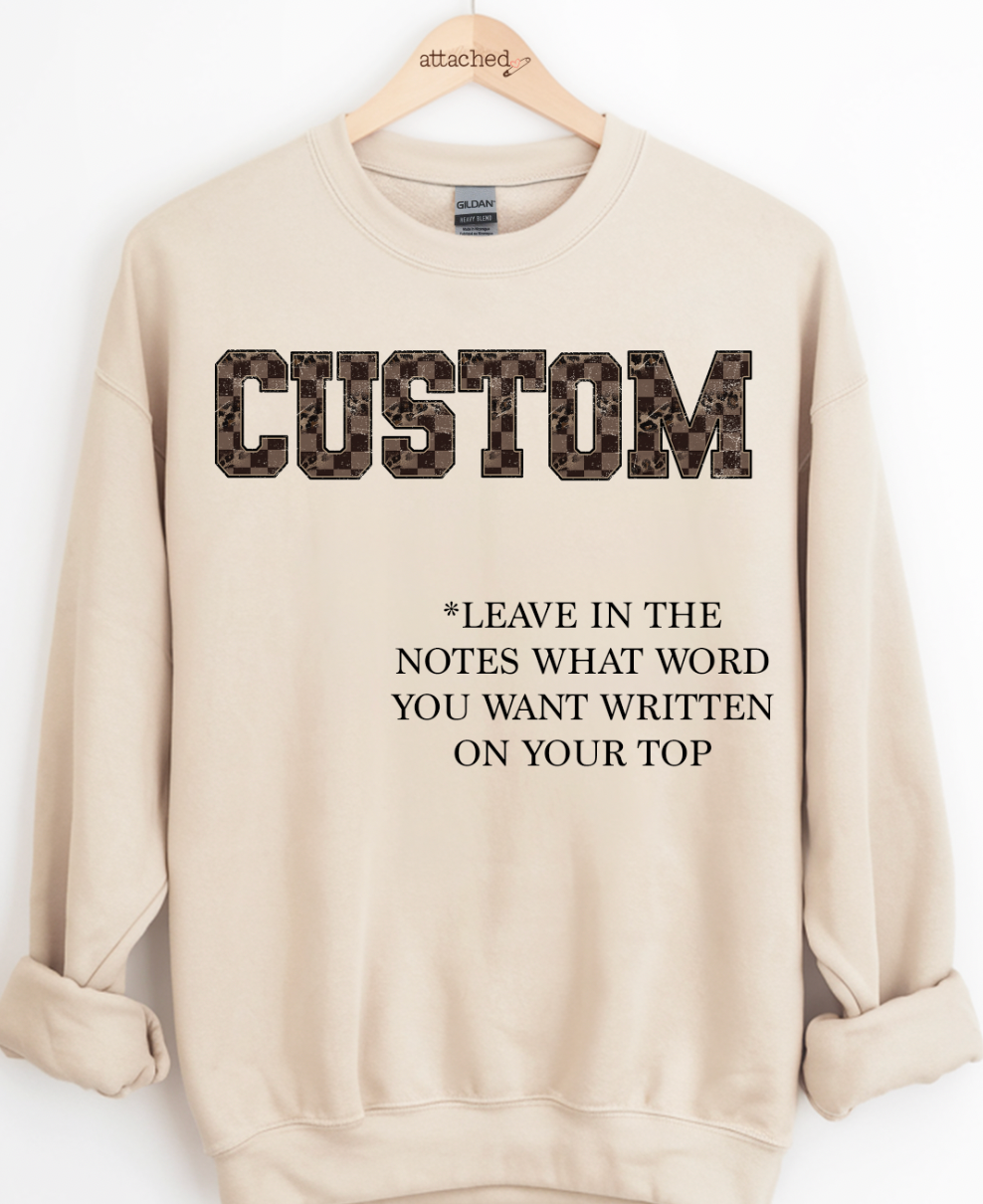 CUSTOM Leopard Checkered Word Graphic Top