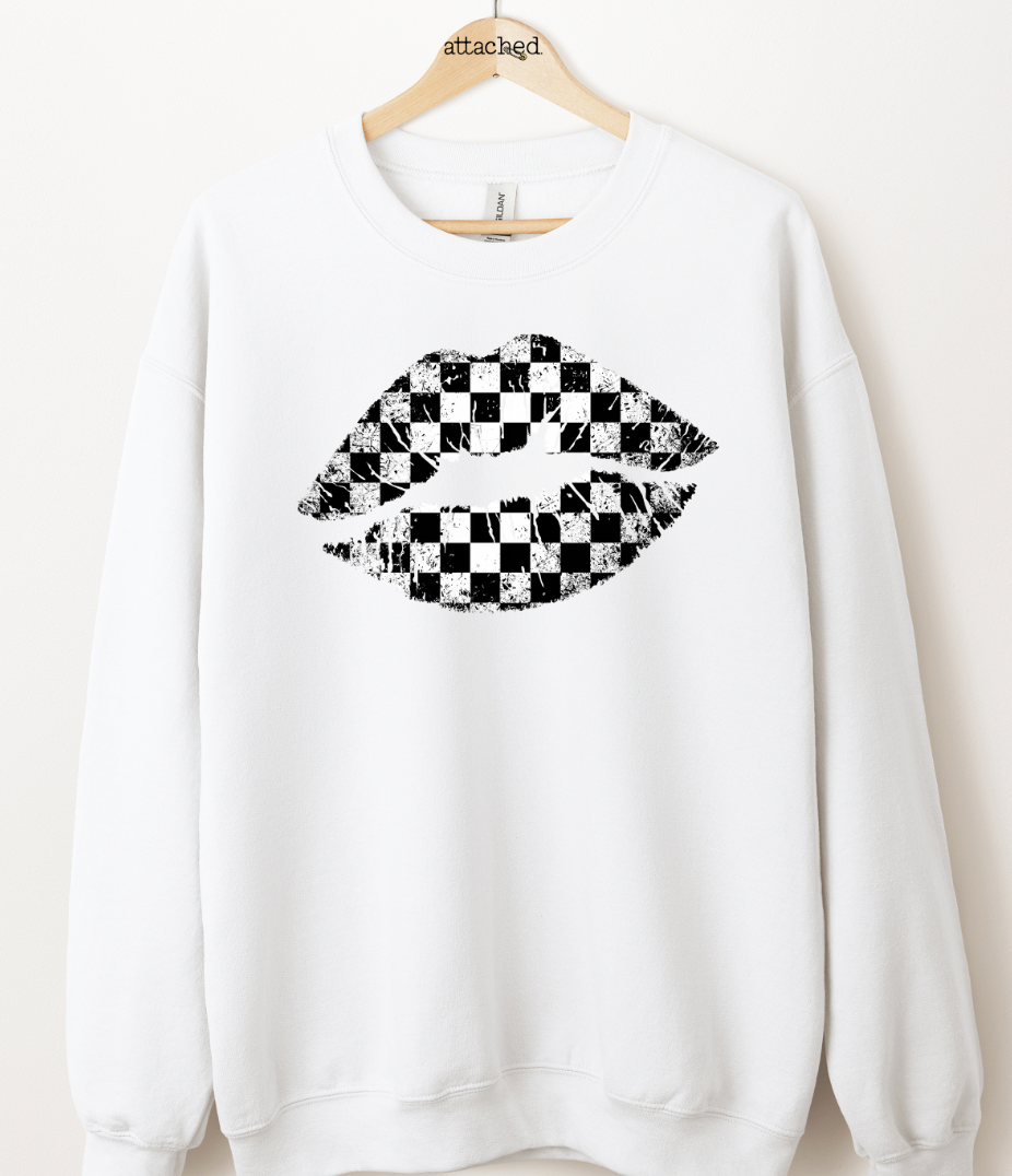 Checkered Lips Graphic Top