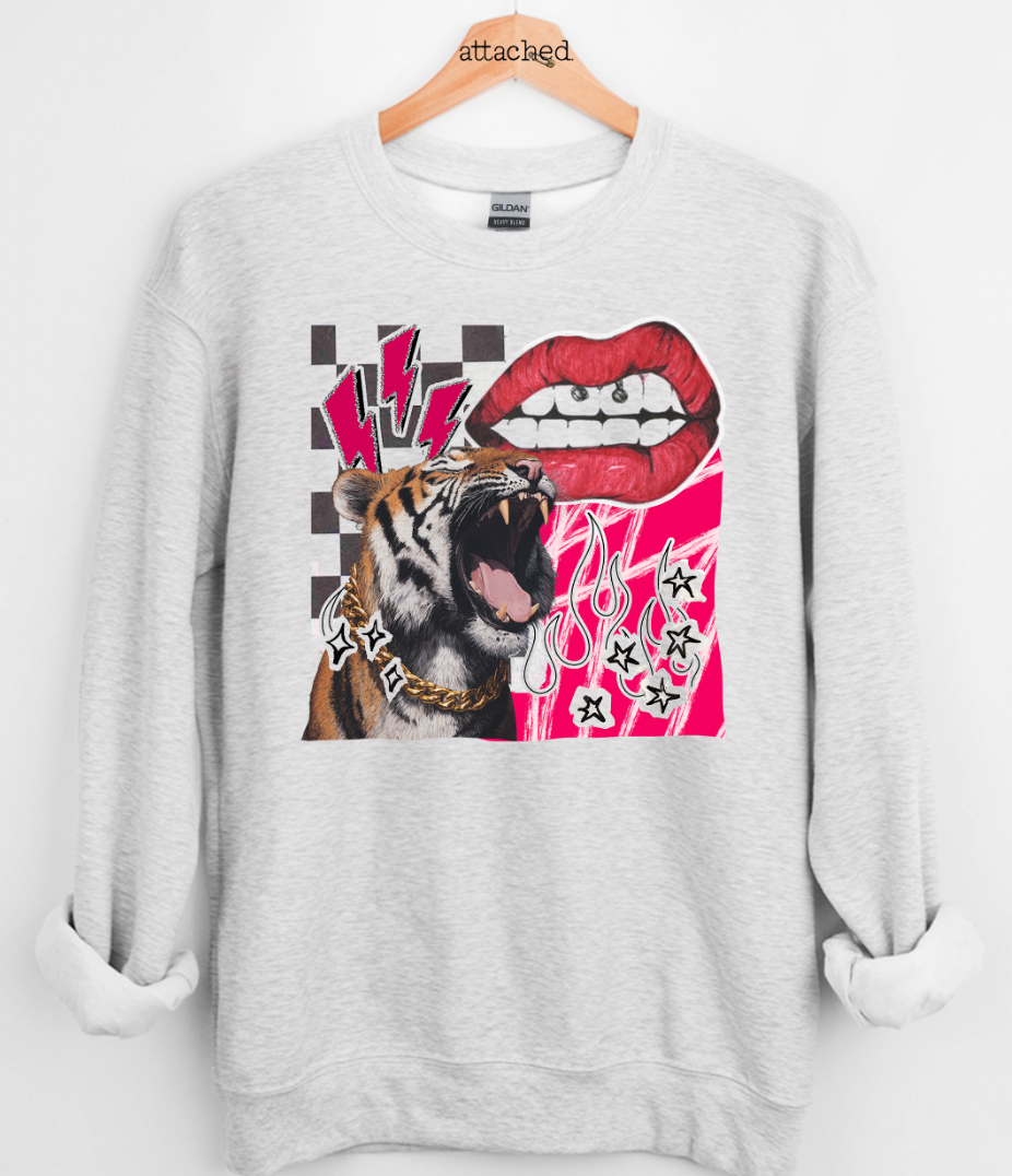 Cool Girl Tiger Collage Graphic Top