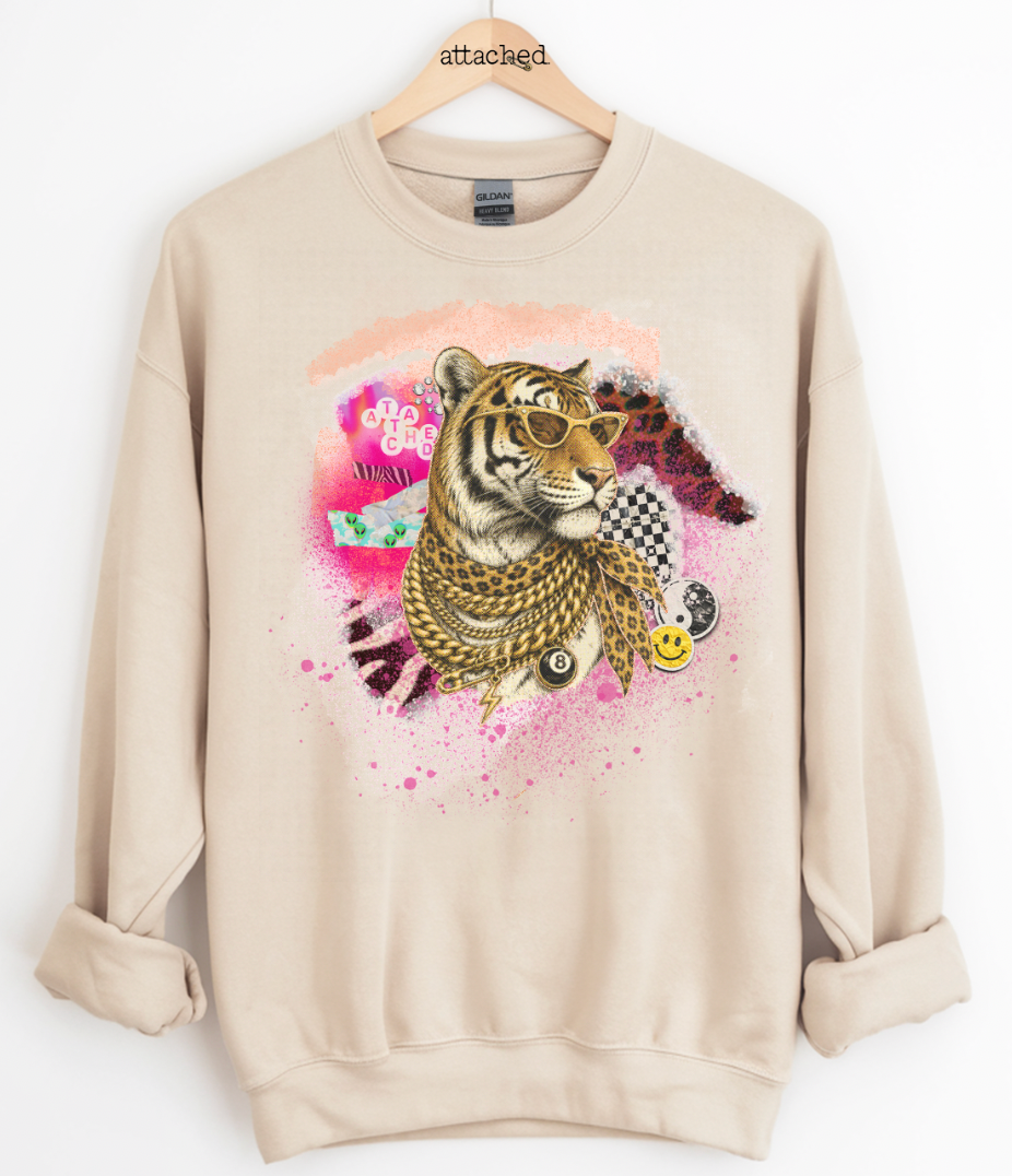 Attached Scrapbook Tiger Graphic Top