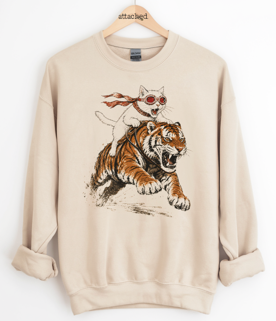 Funny Cat Tiger Ride Graphic Top