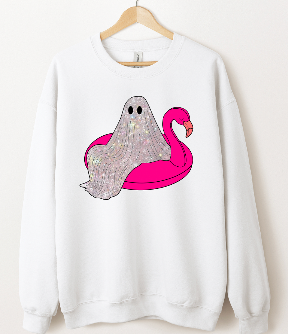 Faux Glitter Ghost Flamingo Float Graphic Top