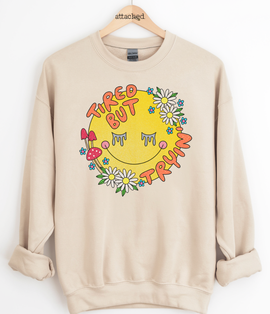 Tired But Tryin' Smiley Graphic Top