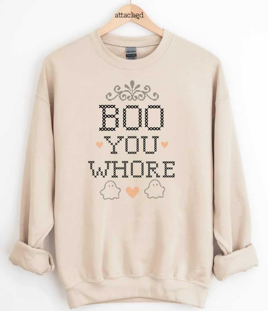 Faux Cross Stitch Boo Graphic Top
