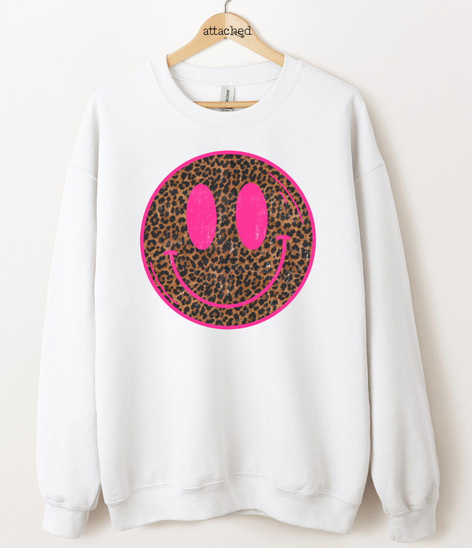 Pink Leopard Smiley Graphic Top