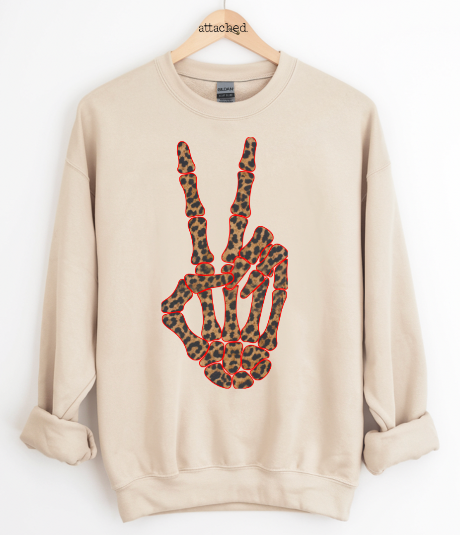 Leopard Skeleton Peace Sign Graphic Top