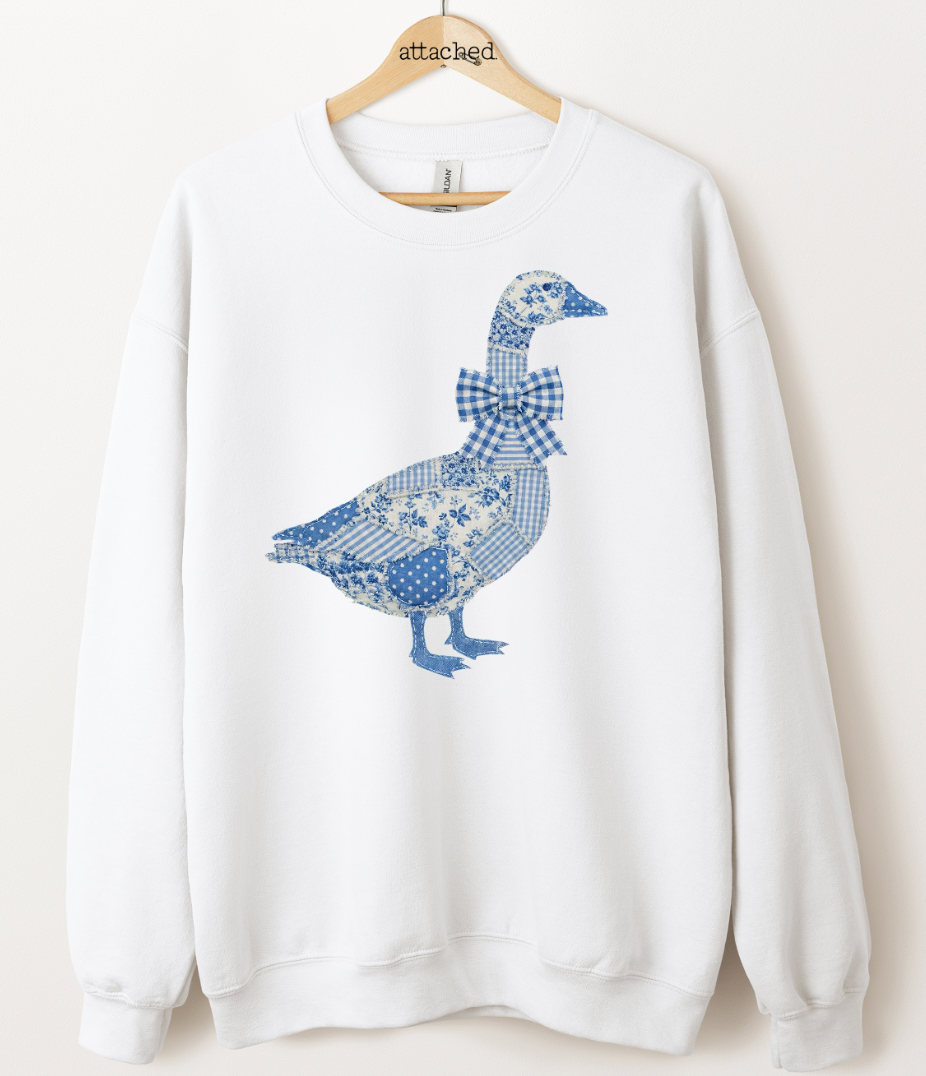 Vintage Blue Quilt Goose Graphic Top