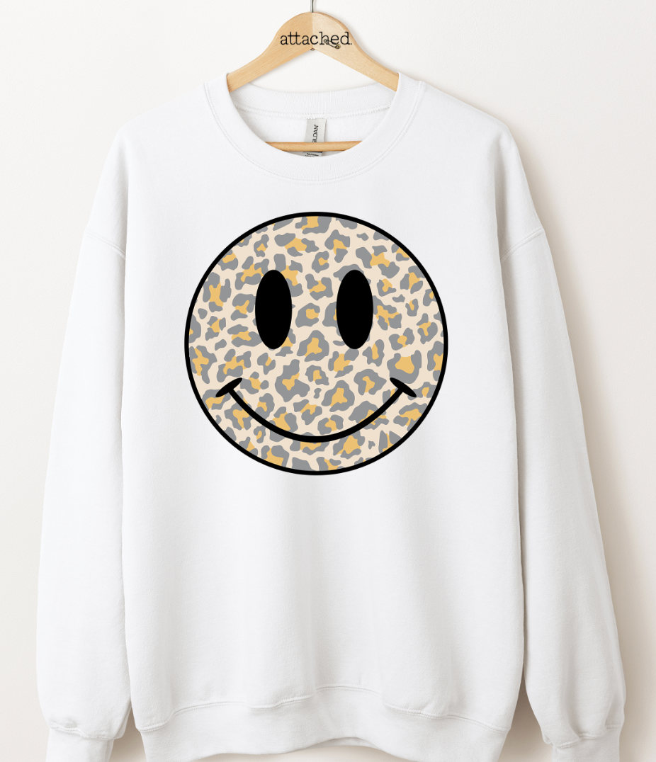 Light Leopard Smiley Graphic Top