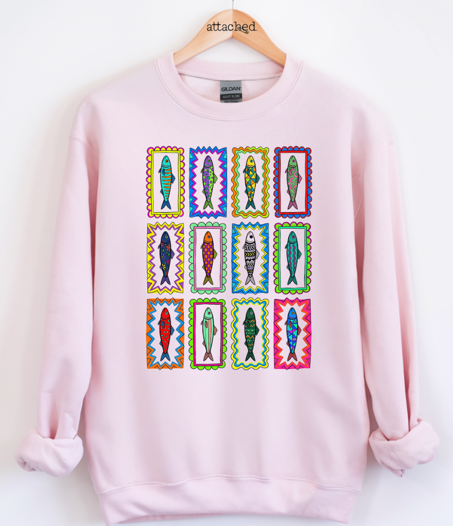 Colorful Sardines Grid Graphic Top