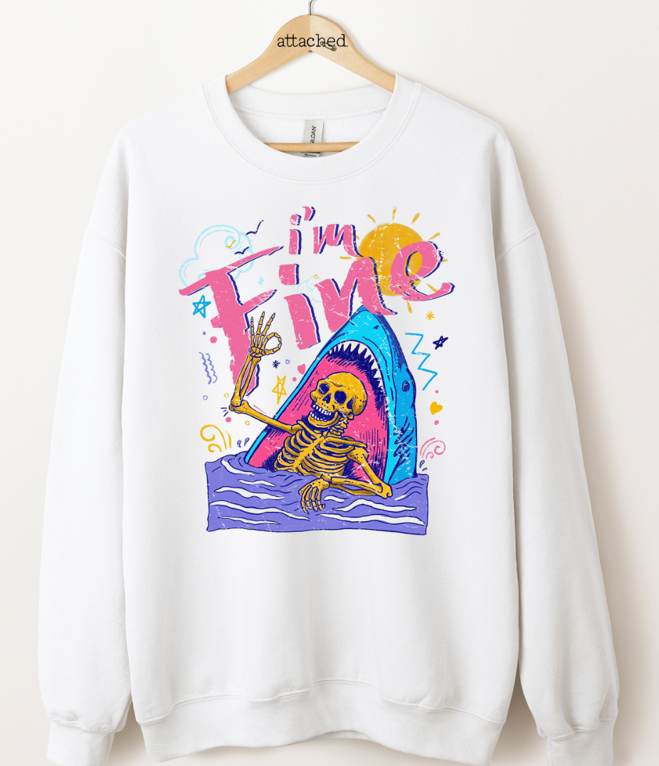 I'm Fine Skeleton Shark Graphic Top