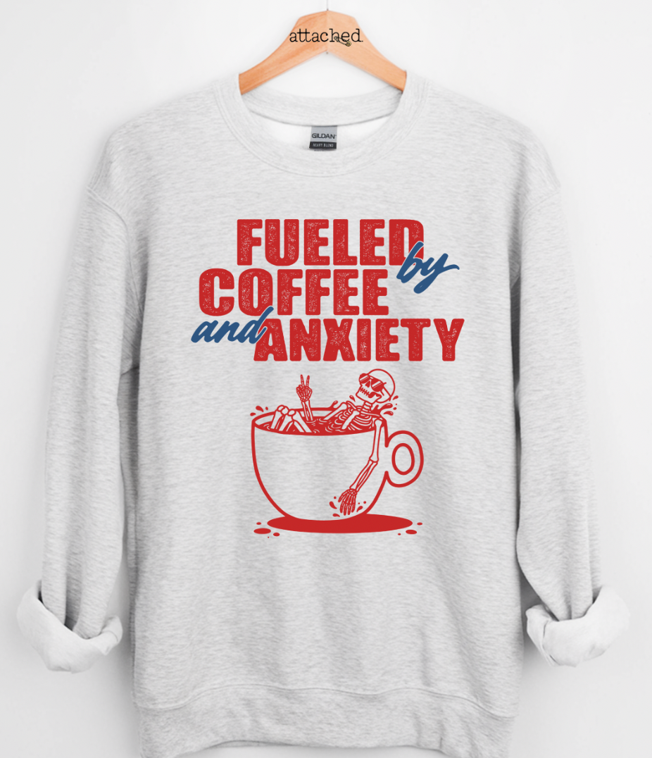 Fueled By Coffee And Anxiety Skeleton Graphic Top
