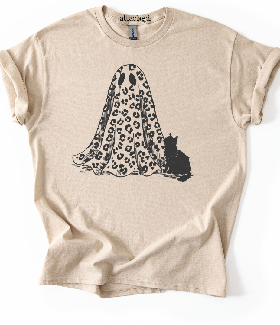 NOW OR NEVER Leopard Ghost Black Cat Graphic Top