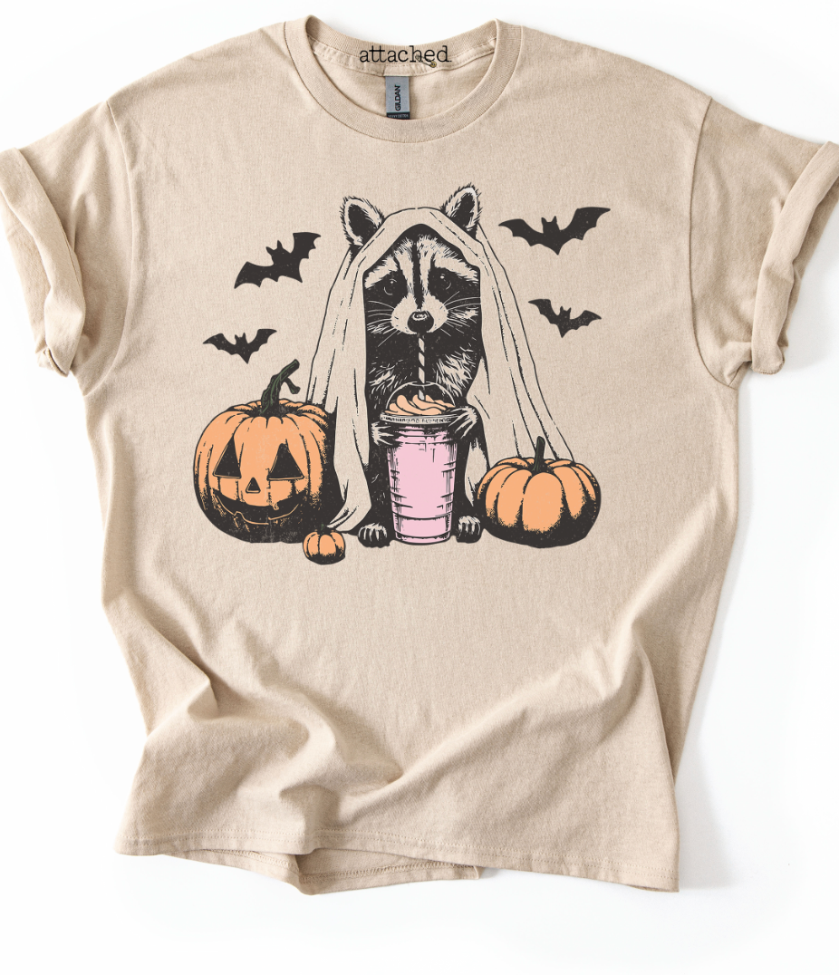 NOW OR NEVER Raccoon Halloween Graphic Top