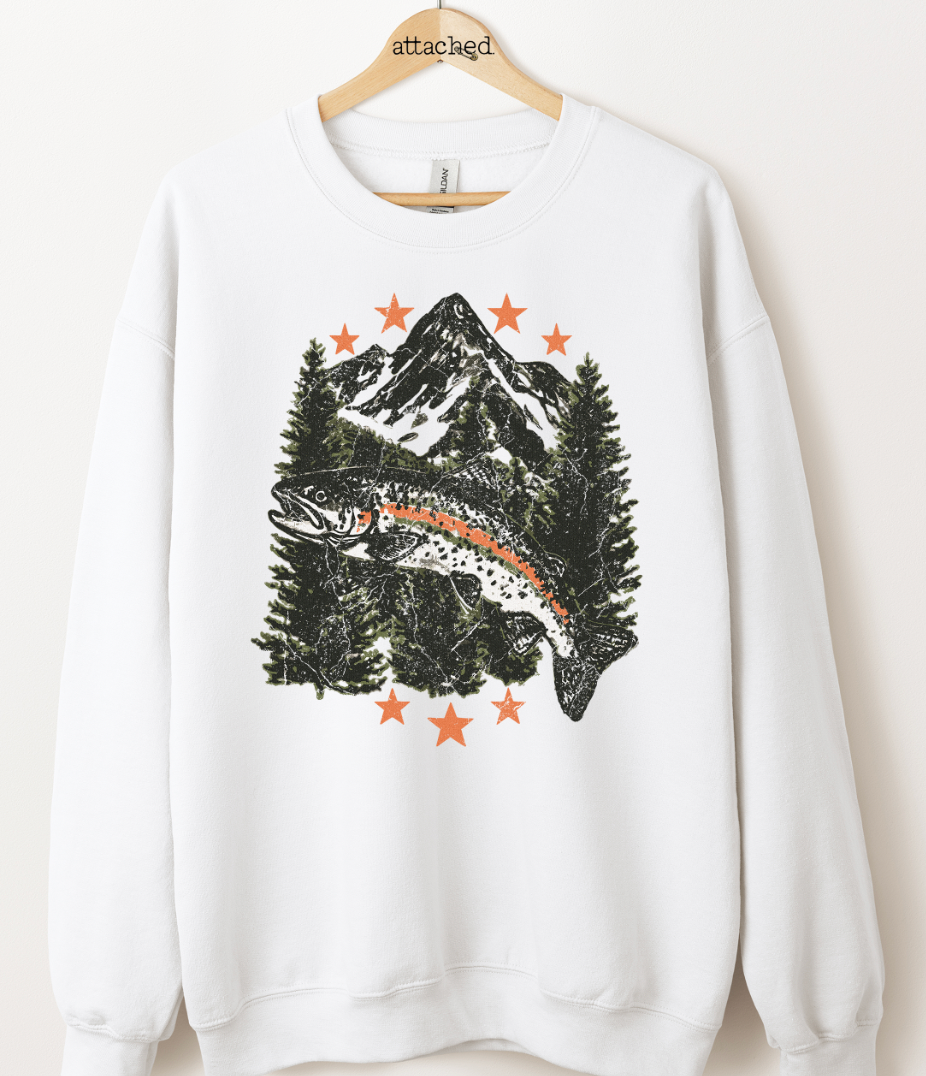 Vintage Mountain Fish Graphic Top