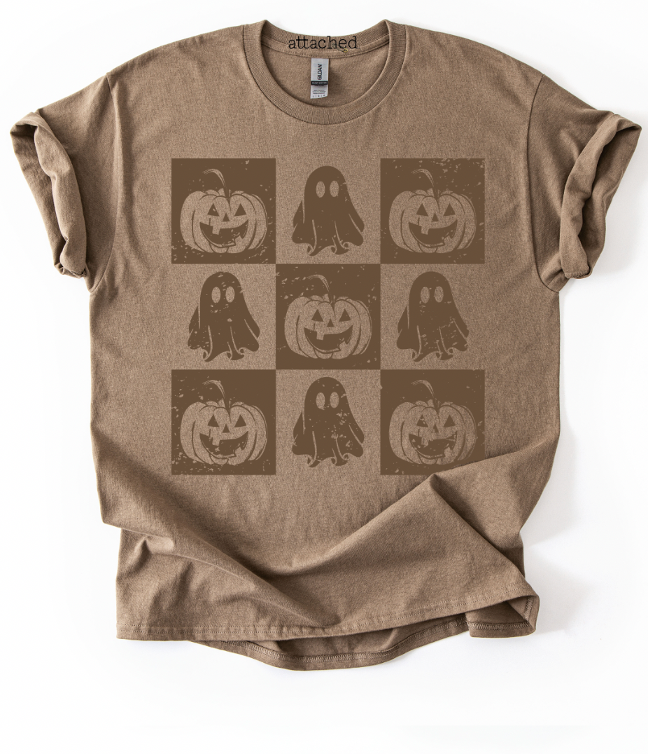Checkered Halloween Color On Color Graphic Top
