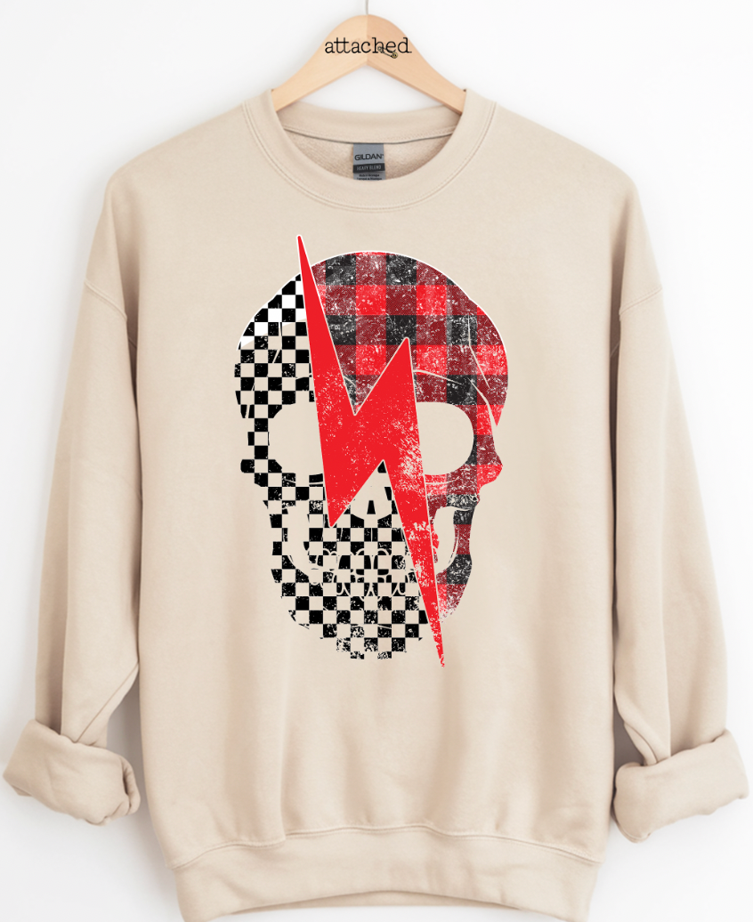 Plaid Checkered Skull Graphic Top