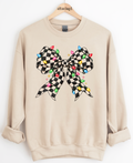 Checkered Christmas Bow Graphic Top