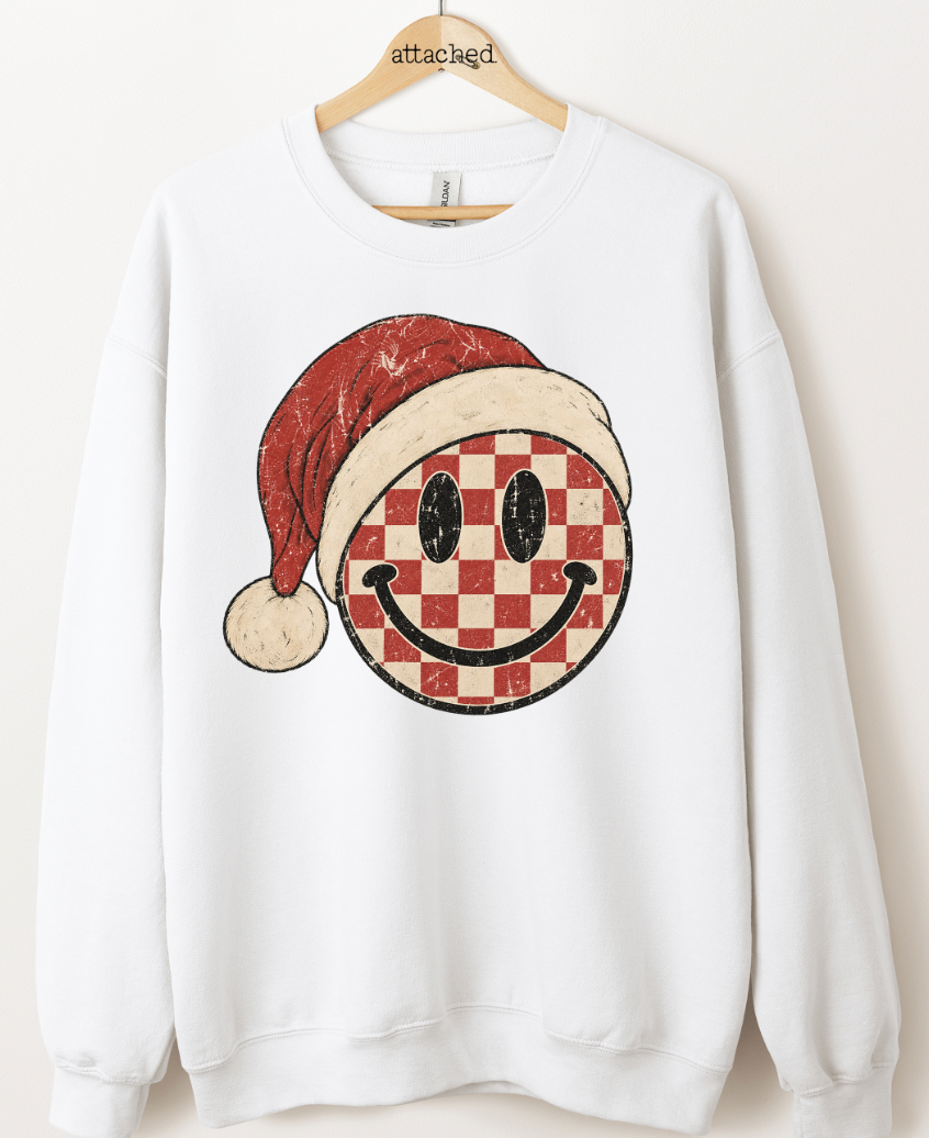 Checkered Santa Smiley Graphic Top